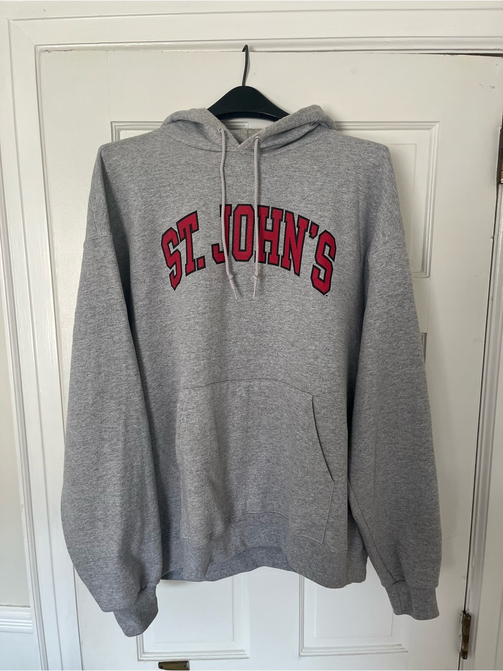 St John’s University Champion Gray Hooded Sweatshirt with Red St. John's Logo